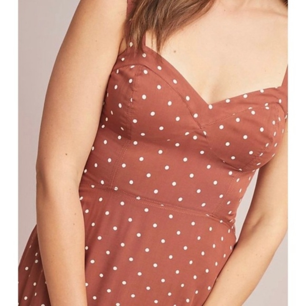 Anthropologie Rust Polka Dot Midi Dress - Picture 16 of 16